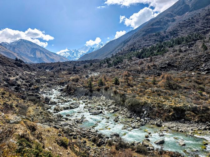 Climbing along the Langtan River towards the snowy peaks, 2025