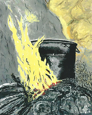 Cooking on an open fire, 2014