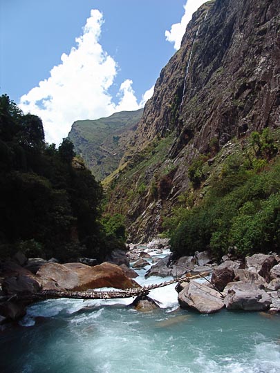 The Milky blue glacial water in the Ghunsa Khola gorge, 2006