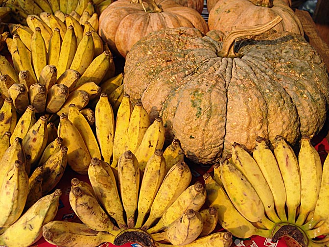 Bananas and pumpkins in the Vang Vieng morning market, Laos 2007
