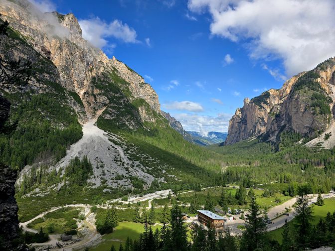 Rifugio Pederu nestled among the Dolomite cliffs, 2025