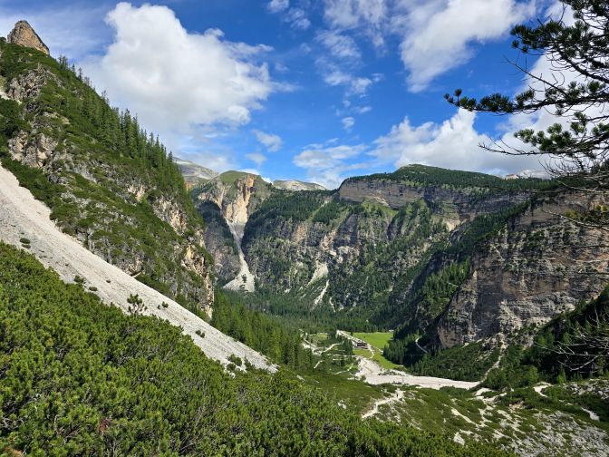 Rifugio Pederu in the basin between the Dolomite cliffs, 2025