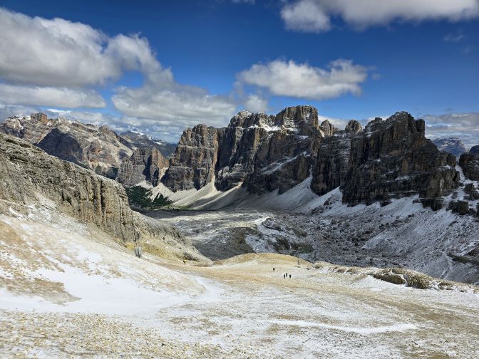 The massive mountain promontory from the summit of Lagazuoi Pizo, 2025
