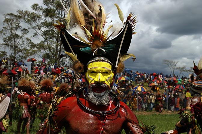 A Huli Tribe man in a ceremonial wig, Mount Hagen Cultural Show 2009